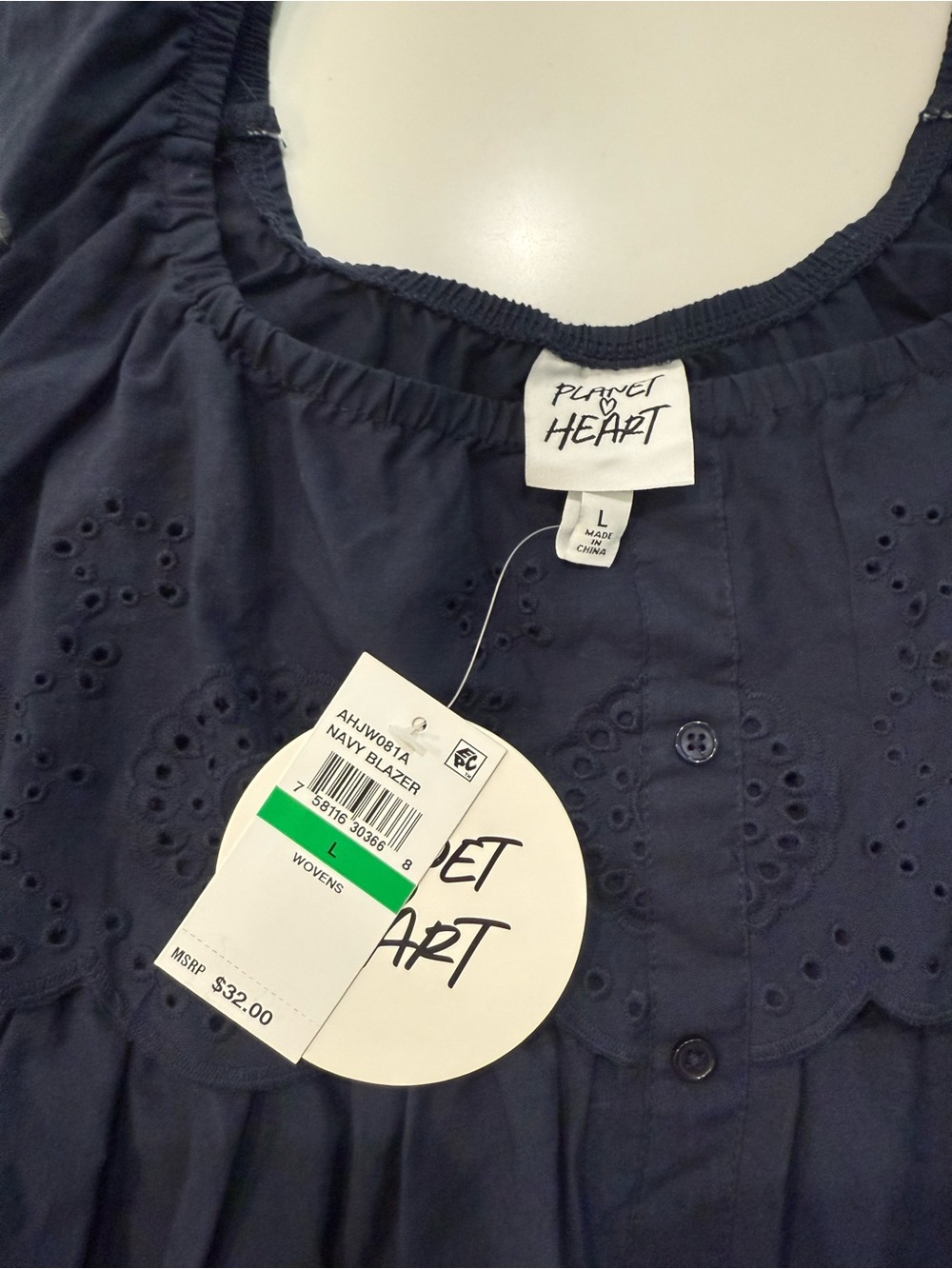 Women’s Navy Eyelet Ruffle Crop Top - Picture 2 of 4